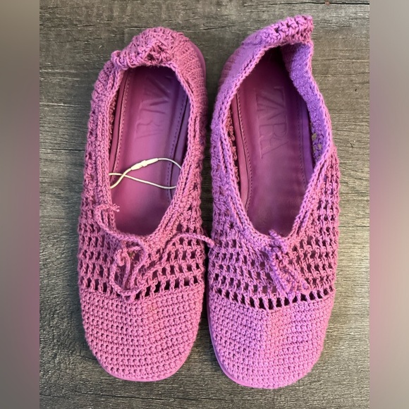ZARA Girls Crochet Purple Slip-on Flats - Picture 1 of 5